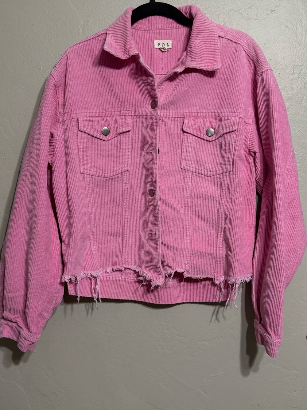 POL Pink Corduroy Distressed Cropped Jacket